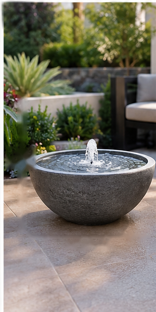 Cast Stone Bowl Fountain – Light Gray
