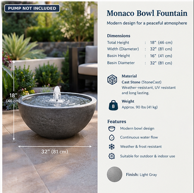 Cast Stone Bowl Fountain – Light Gray