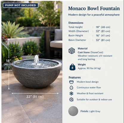 Cast Stone Bowl Fountain – Light Gray