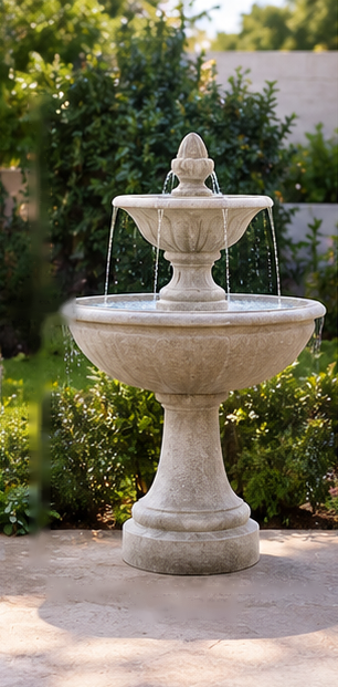 2-Tier Cast Stone Garden Fountain 52" – Limestone Gray