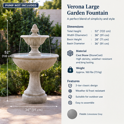 2-Tier Cast Stone Garden Fountain 52" – Limestone Gray